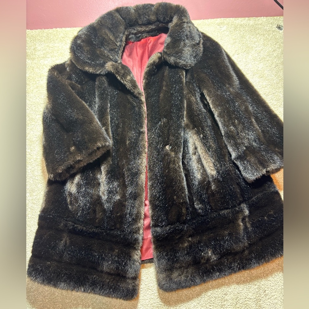 Vintage Tissavel of France‎ Country Pacer Faux Fur Dark Brown Coat